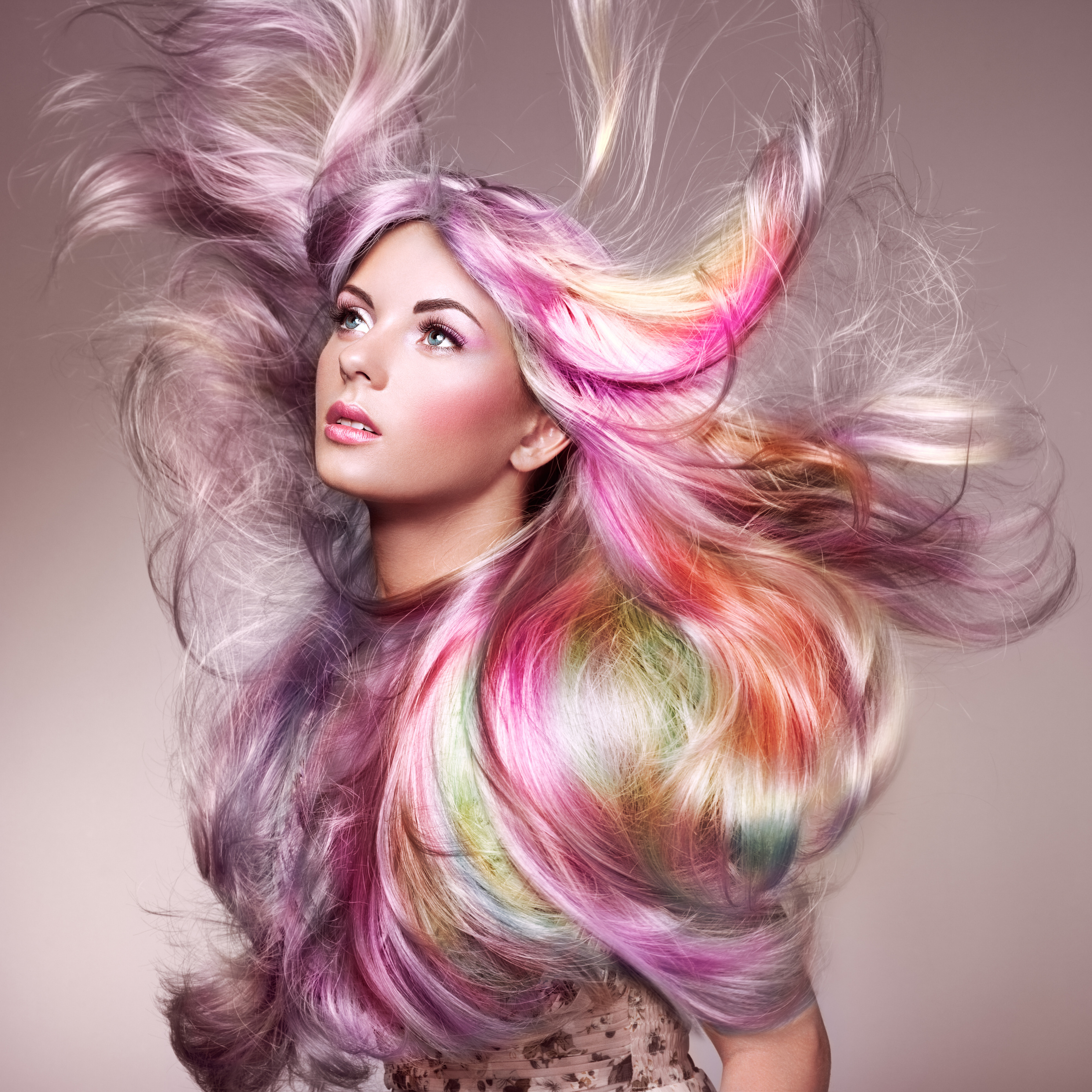 Beauty Fashion Model Girl with Colorful Dyed Hair